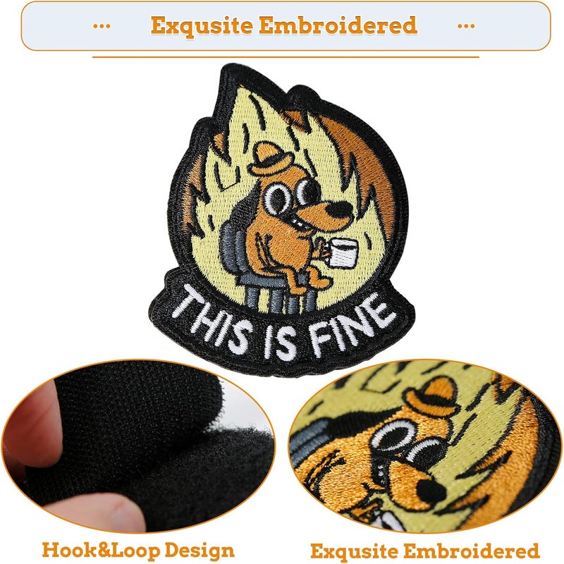 XMJY This is Fine Dog Patch, 1 Pcs Funny Meme Embroidered Patches, Tactical Military Morale Patch with Hook Fastener Backing, Cute Applique Accessories for Backpacks, Vests, Jackets, Jeans, Hats - Image 2